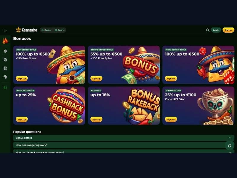 Casinacho Casino (Nacho Casino) bonuses: conscious management of the welcome package, cashback and deposit limits